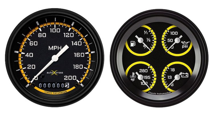 AX02YBLF Classic Instruments Auto Cross Yellow 6 Gauge Set