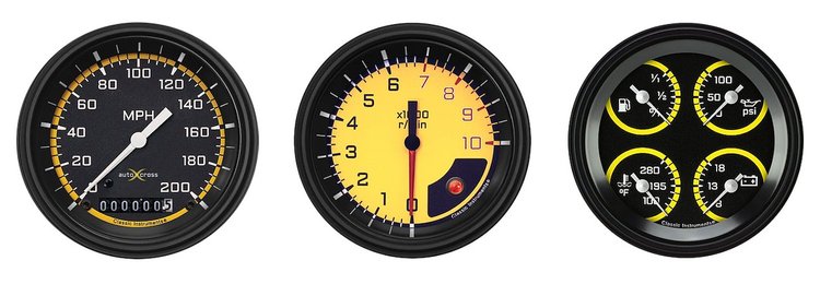 AX03YBLF Classic Instruments Auto Cross Yellow 6 Gauge Set