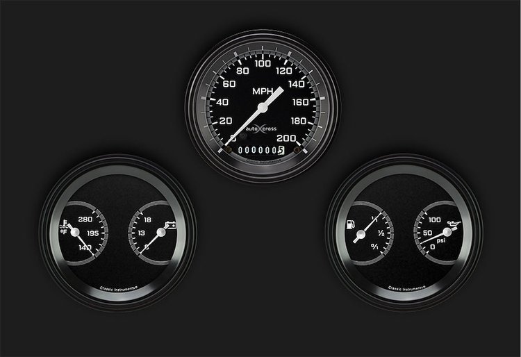 AX04GBLF Autocross Gray 3 3/8in. Speedo & 2 Duals With Black Low Step Bezel Flat Glass Lens