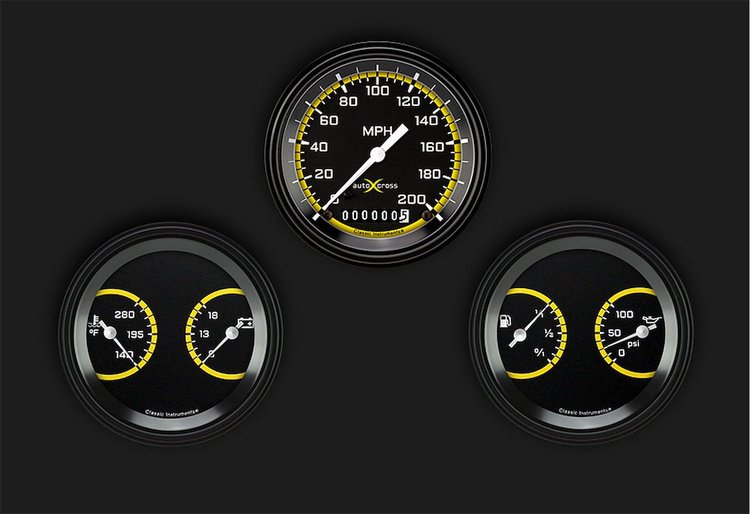 AX04YBLF Autocross Yellow Three Gauge Set