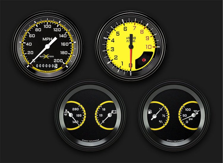 AX05YBLF Autocross Yellow Four Gauge Set