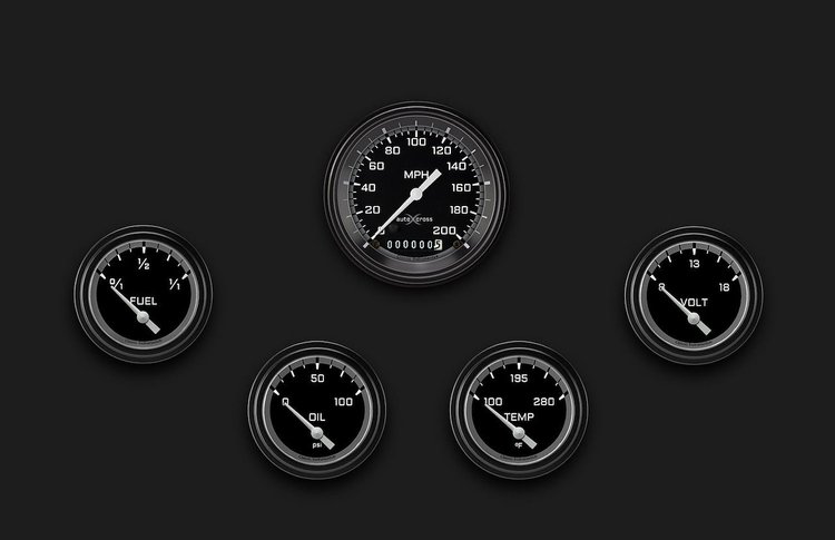 AX200GBLF Autocross Gray Five Gauge Set 200