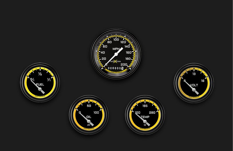 AX200YBLF Autocross Yellow Five Gauge Set 200