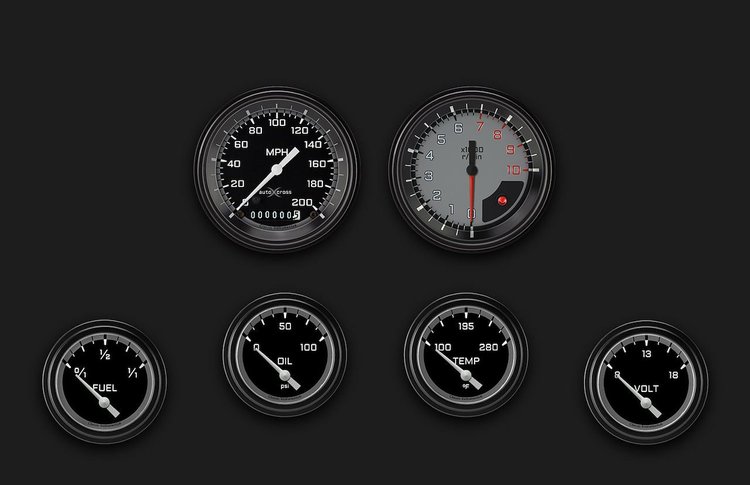 AX201GBLF Autocross Gray Six Gauge Set 201