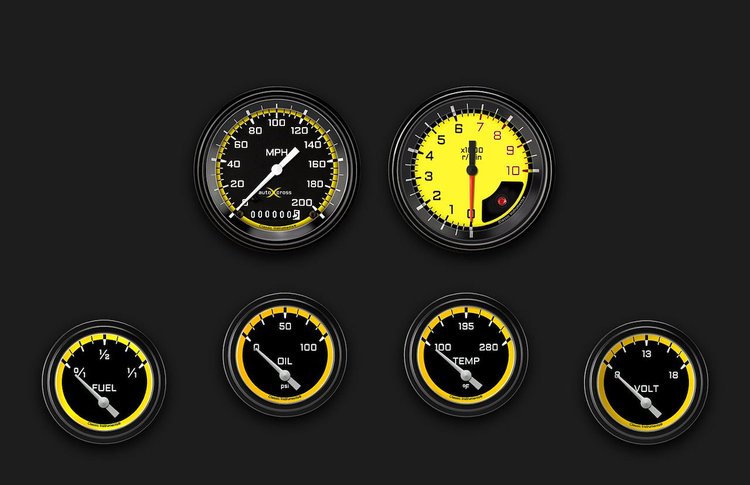 AX201YBLF Autocross Yellow Six Gauge Set 201