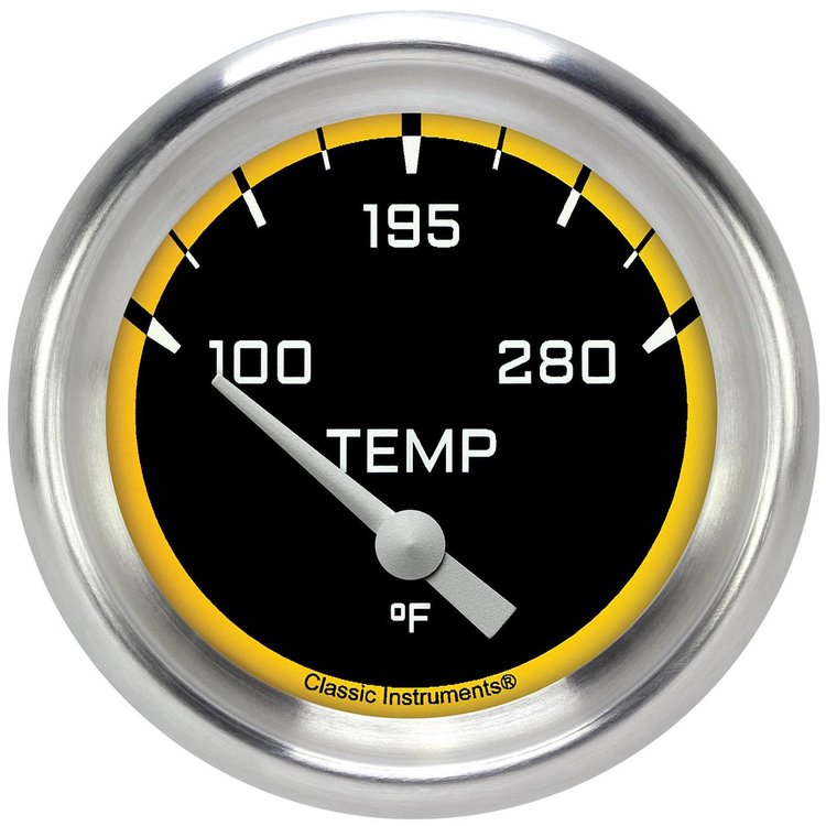 AX226YAPF-08 Autocross Yellow 2 5/8in. Short Sweep Water Temperature Gauge
