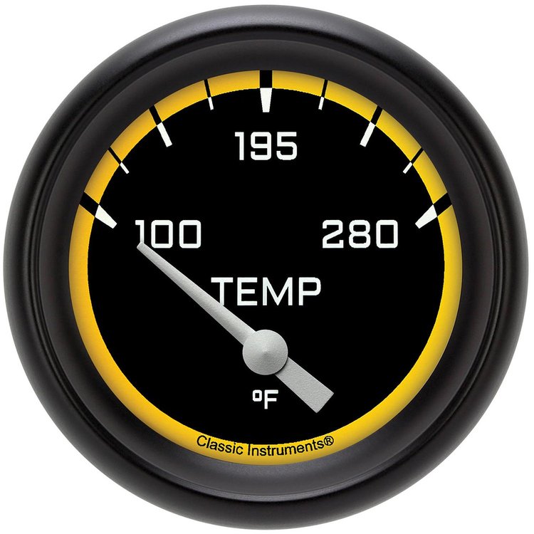 AX226YBPF-04 Autocross Yellow 2 5/8in. Short Sweep Water Temperature Gauge
