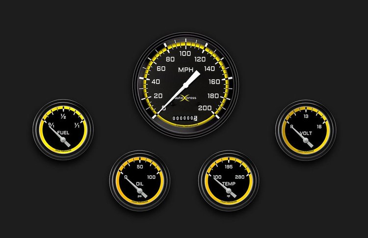 AX254YBLF Autocross Yellow Five Gauge Set 254