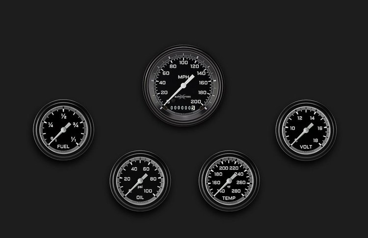 AX300GBLF Autocross Gray Five Gauge Set 300