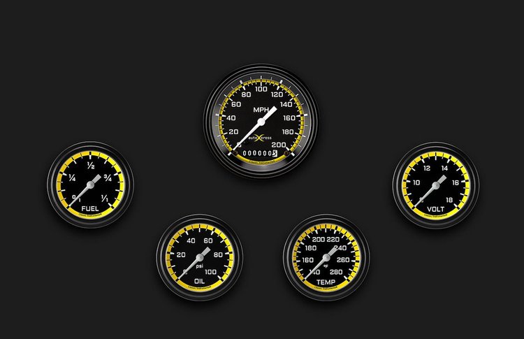 AX300YBLF Autocross Yellow Five Gauge Set 300