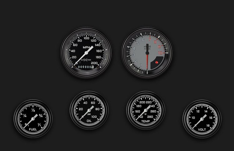 AX301GBLF Autocross Gray Six Gauge Set 301