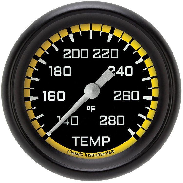 AX326YBPF-04 Autocross Yellow 2 5/8in. Full Sweep Water Temperature Gauge