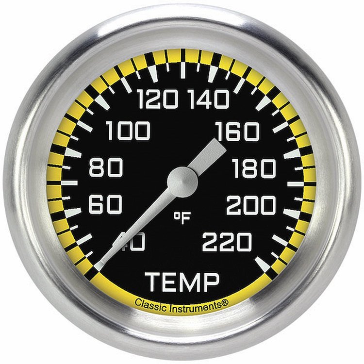 AX329YAPF Autocross Yellow 2 5/8in. Stock Elimin.ator Temp. Gauge