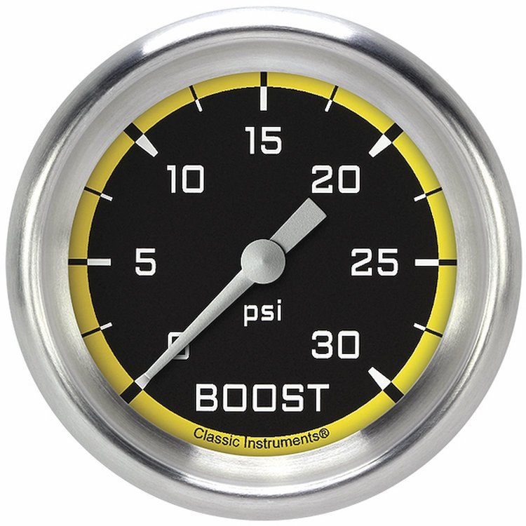 AX342YAPF Autocross Yellow 2 5/8in. Boost Gauge, 30 Psi
