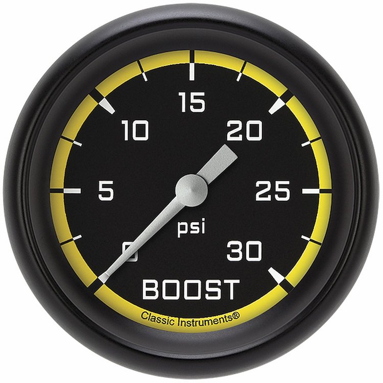 AX342YBPF Autocross Yellow 2 5/8in. Boost Gauge, 30 Psi