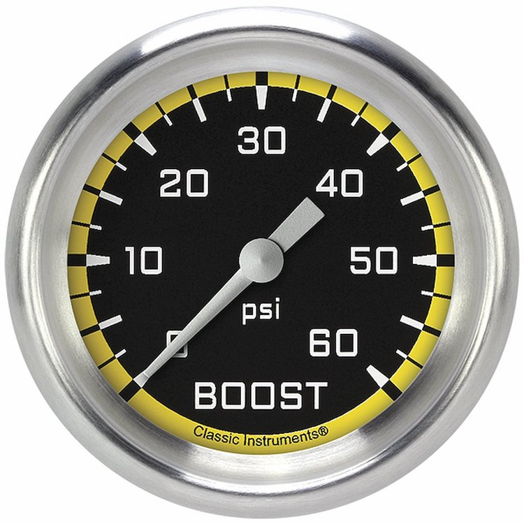 AX343YAPF Autocross Yellow 2 5/8in. Boost Gauge, 60 Psi