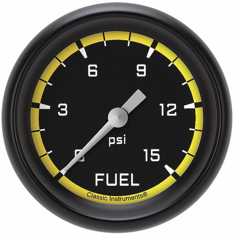 AX345YBPF Autocross Yellow 2 5/8in. Fuel Pressure Gauge, 15 Psi