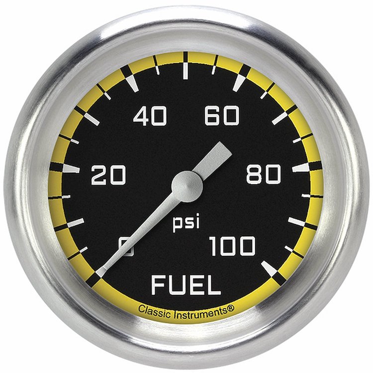 AX346YAPF Autocross Yellow 2 5/8in. Fuel Pressure Gauge, 100 Psi