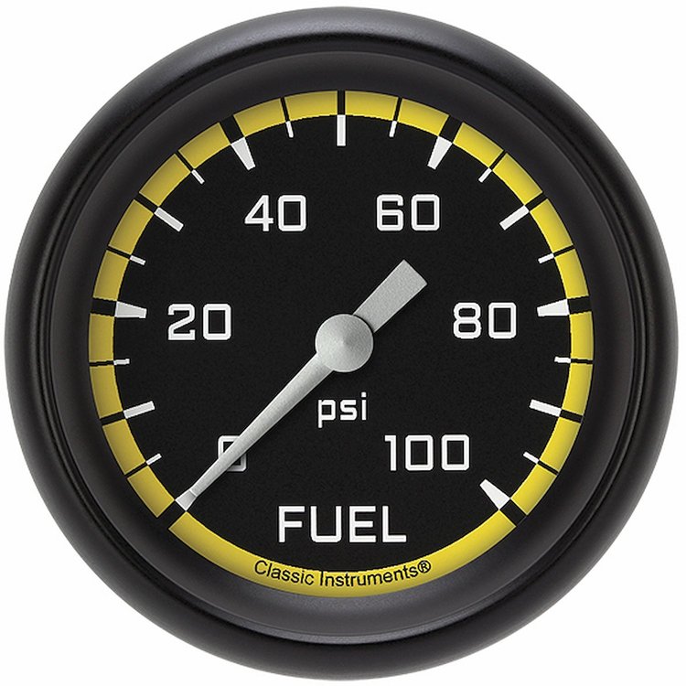AX346YBPF Autocross Yellow 2 5/8in. Fuel Pressure Gauge, 100 Psi
