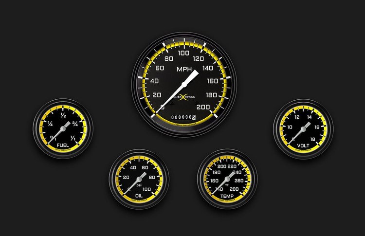 AX354YBLF Autocross Yellow Five Gauge Set 354