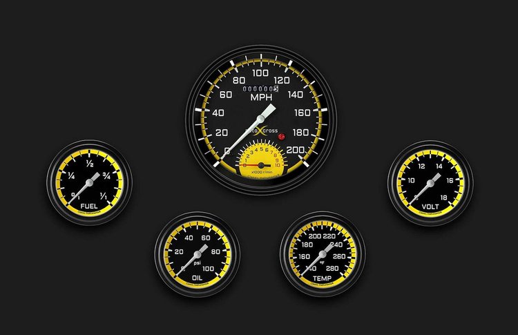 AX365YBLF Autocross Yellow Five Gauge Set 365