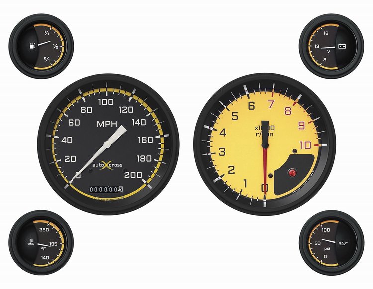 Yellow AutoCross Series 6-Gauge Set 4-5/8" Elec Speedometer (200 mph)