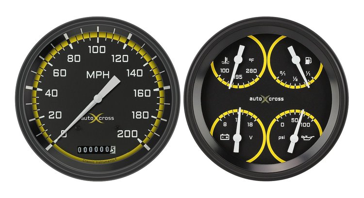 AX52YBLF Classic Instruments Auto Cross Yellow 6 Gauge Set