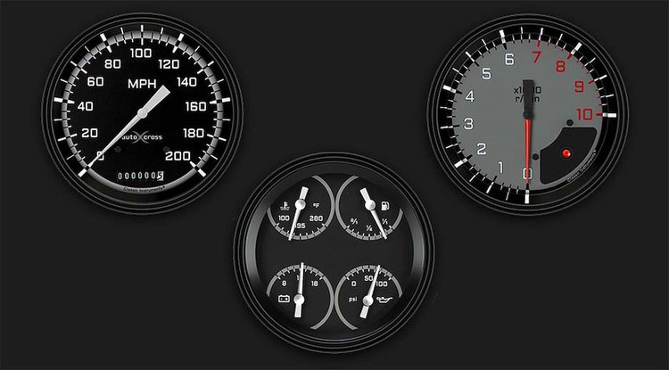AX53GBLF Autocross Gray Three Gauge Set