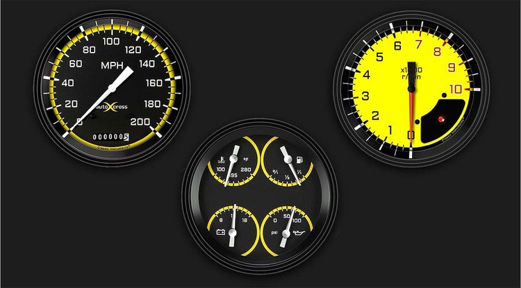 AX53YBLF Autocross Yellow Three Gauge Set