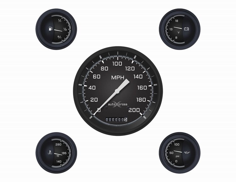 Gray AutoCross Series 5-Gauge Set 4-5/8" Electrical Speedometer (200 mph)