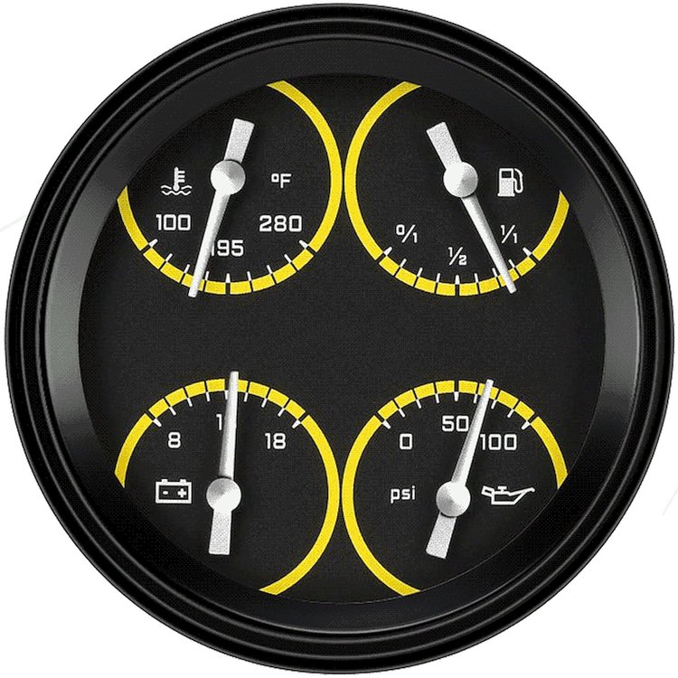 Yellow AutoCross Series Quad Gauge 4-5/8" Electrical Includes: