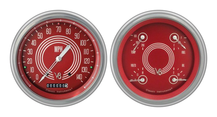 V8 Red Steelie Series Gauge Package 1951-52 Chevy Car Includes: