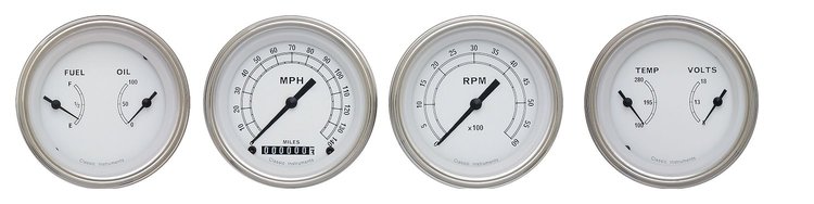 Classic White Series 4-Gauge Set 3-3/8" Electrical Speedometer (140 mph)