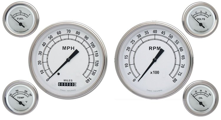 Classic White Series 6-Gauge Set 4-5/8" Elec Speedometer (140 mph)