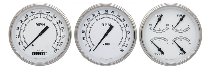 Classic White Series 3-Gauge Set 4-5/8" Electrical Speedometer (140 mph)