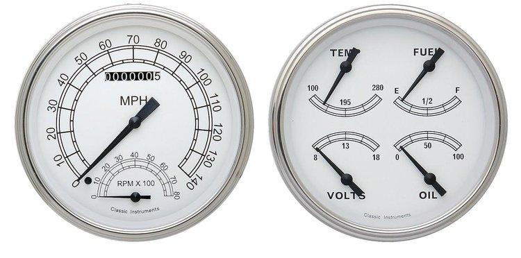 Classic White Series 2-Gauge Set 4-5/8" Electrical Speedtachular Gauge