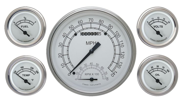 Classic White Series 5-Gauge Set 4-5/8" Electrical Speedtachular Gauge
