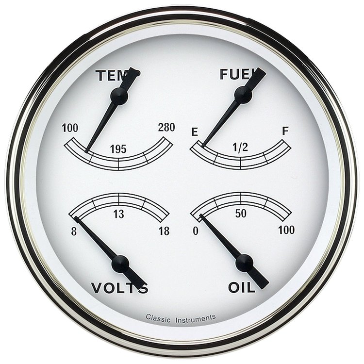 Classic White Series Quad Gauge 4-5/8" Electrical Includes: