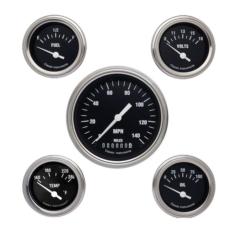 Hot Rod Series 5-Gauge Set 3-3/8" Electrical Speedometer (140 mph)