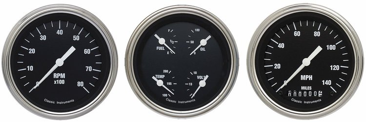 Hot Rod Series 3-Gauge Set 3-3/8" Electrical Speedometer (140 mph)