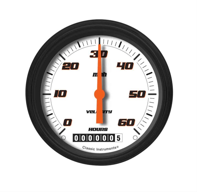 Low Speed Series Speedometer with Hour Meter Velocity White Style