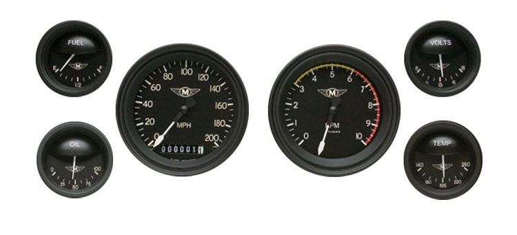 Moal Bomber Series 6-Gauge Set 3-3/8" Elec Speedometer (140 mph)