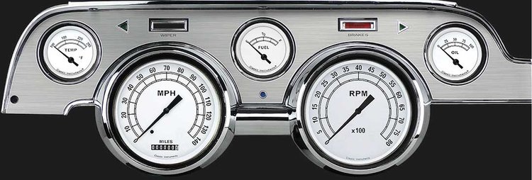 Classic White Series Instrument Package (Brushed Aluminum Housing) 1967-68 Mustang Includes: