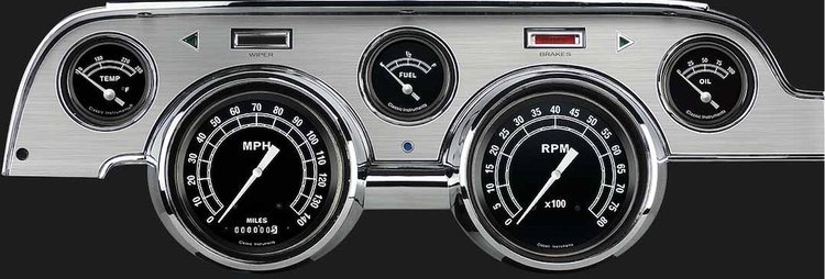 Traditional Series Instrument Package (Brushed Aluminum Housing) 1967-68 Mustang Includes: