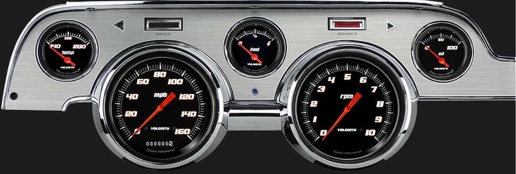Velocity Series Black Instrument Package (Brushed Aluminum Housing) 1967-68 Mustang Includes: