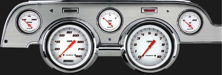 Velocity Series White Instrument Package (Brushed Aluminum Housing) 1967-68 Mustang Includes: