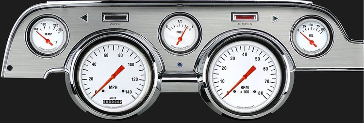White Hot Series Instrument Package (Brushed Aluminum Housing) 1967-68 Mustang Includes: