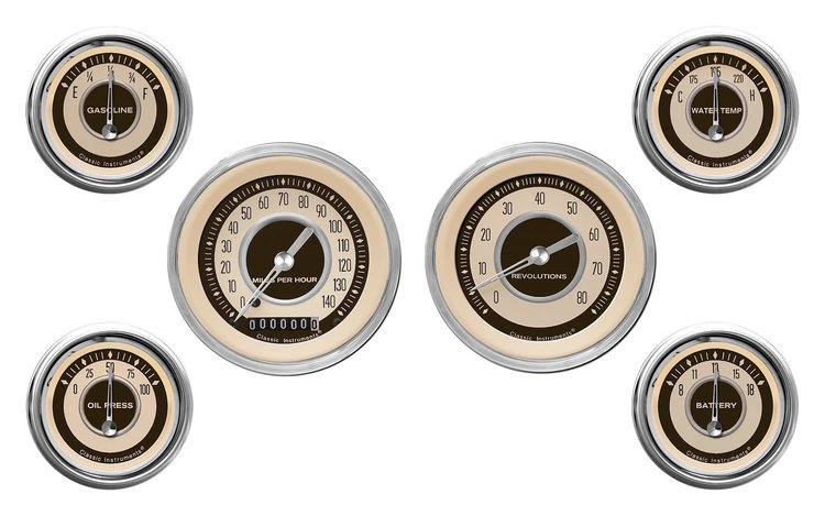 Nostalgia VT Series 6-Gauge Set 3-3/8" Elec Speedometer (140 mph)