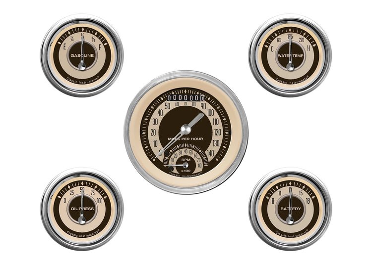 Nostalgia VT Series 5-Gauge Set 3-3/8" Electrical Ultimate Speedometer (140 mph)