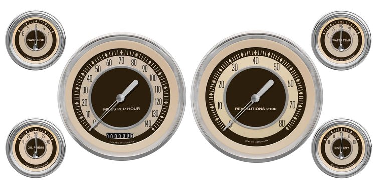 Nostalgia VT Series 6-Gauge Set 4-5/8" Elec Speedometer (140 mph)